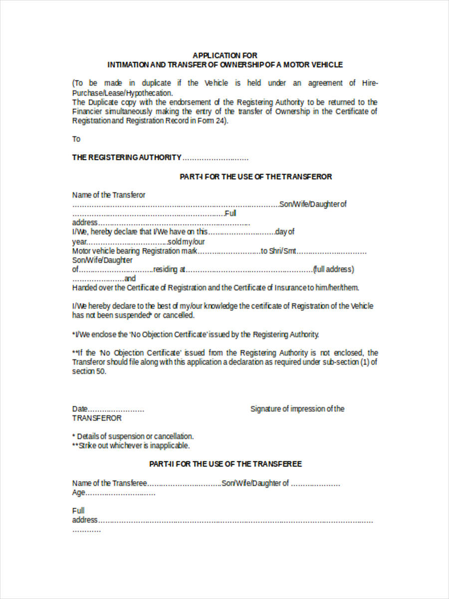 Free Motor Vehicle Transfer Forms In Ms Word Pdf Riset