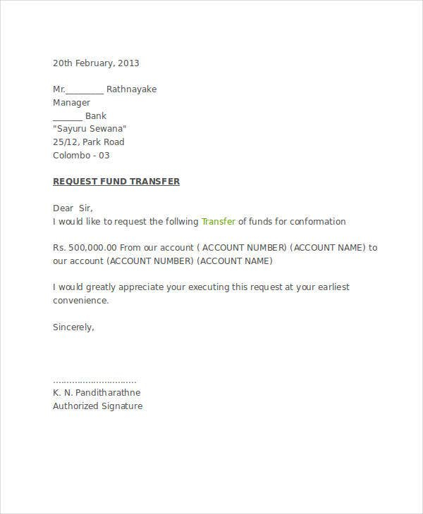 13 Fund Transfer Letter Templates PDF Doc Apple Pages Google Docs 