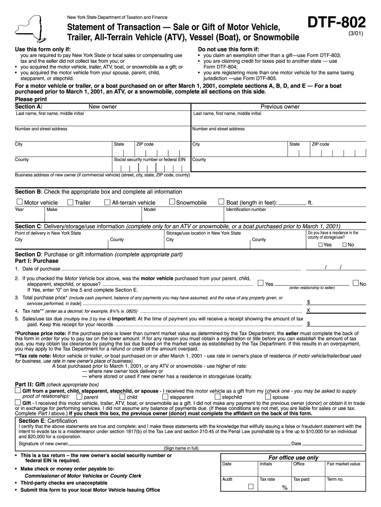 2001 Form NY DTF DTF 802 Fill Online Printable Fillable Blank 