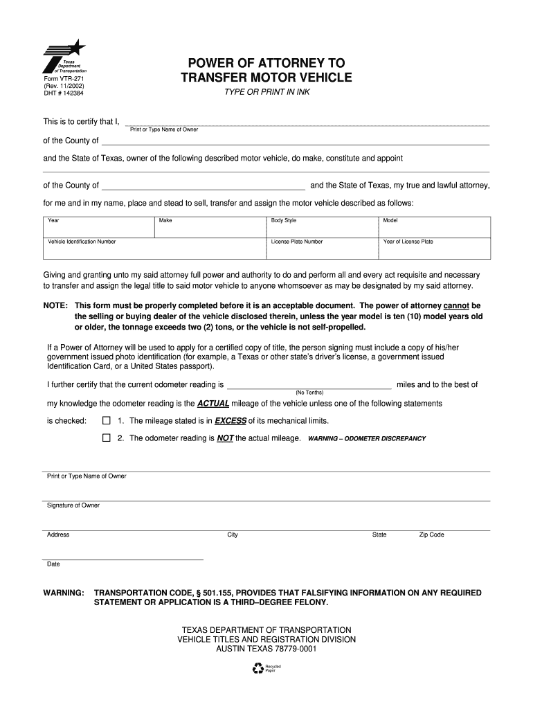 2002 Form TX VTR 271 Fill Online Printable Fillable Blank PdfFiller