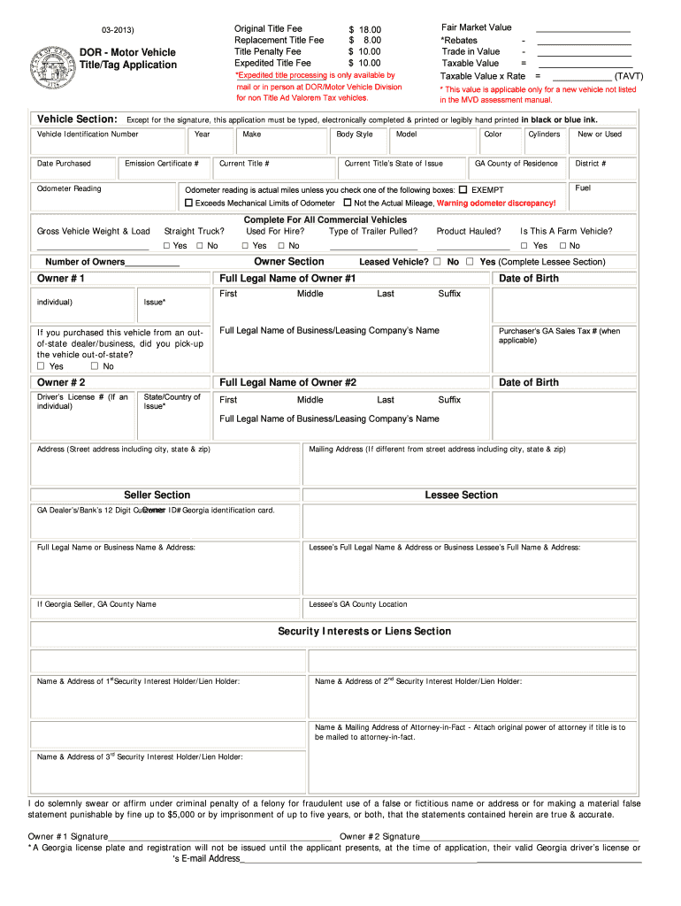 2006 Form GA MV 1 Fill Online Printable Fillable Blank PdfFiller