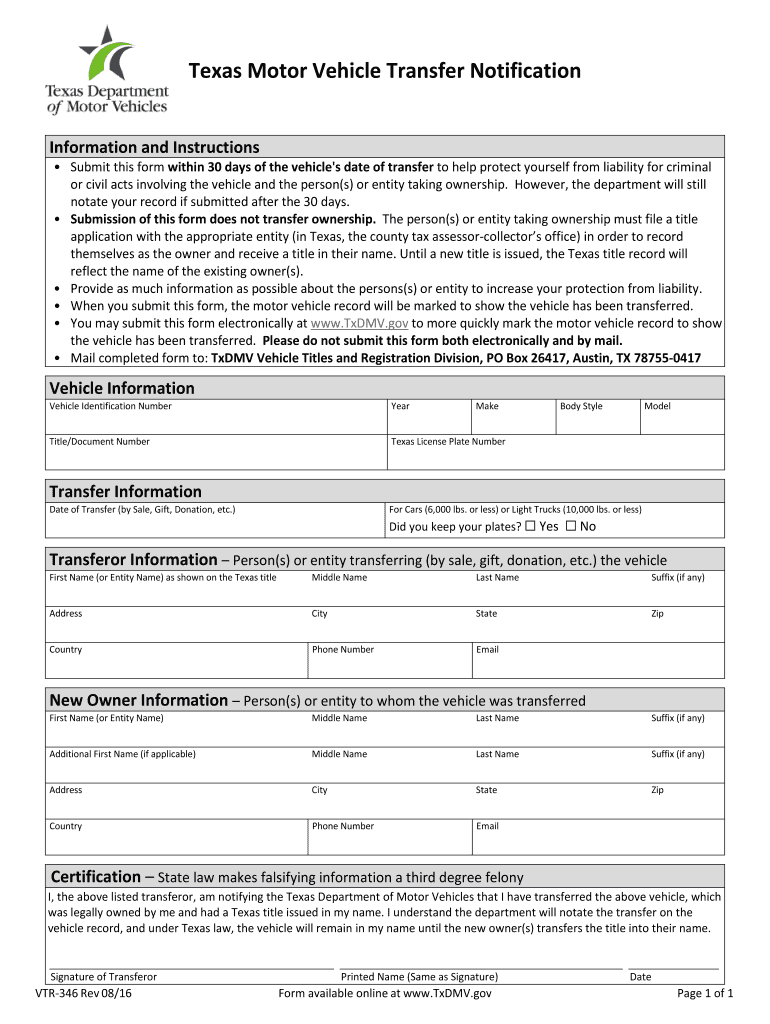 2009 TX Form VTR 346 Fill Online Printable Fillable Blank PdfFiller