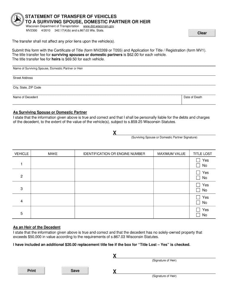 2010 Form WI DoT MV2300 Fill Online Printable Fillable Blank PdfFiller