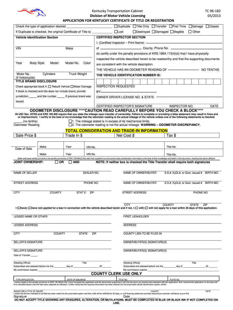 2012 2019 Form KY TC 96 182 Fill Online Printable Fillable Blank 