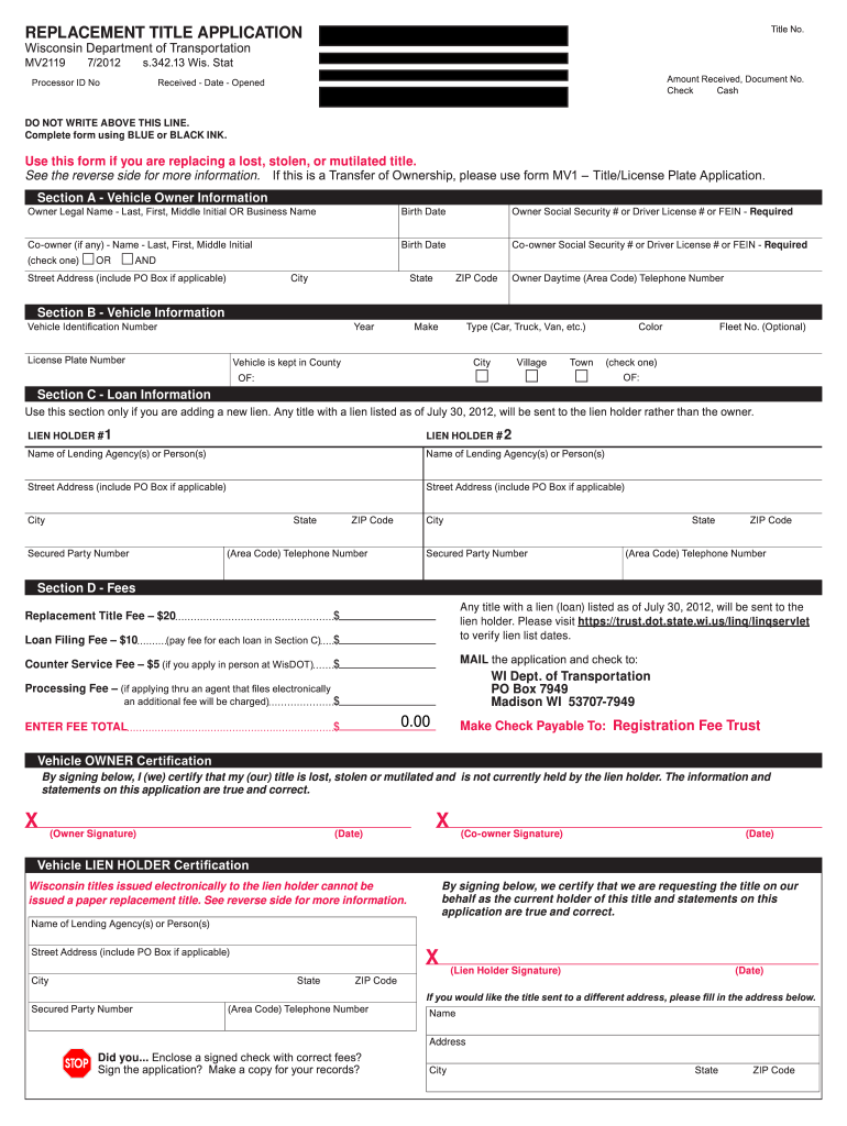 2012 Form WI DoT MV2119 Fill Online Printable Fillable Blank PdfFiller