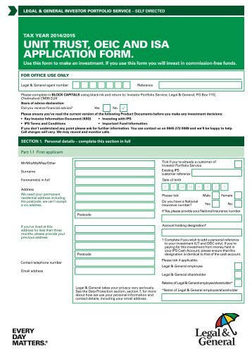 2013 14 ISA And ISA Transfer Application Form Legal General
