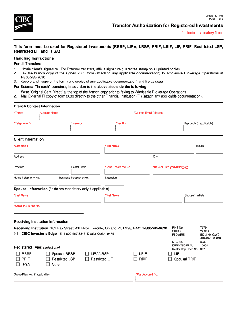 2013 Form Canada CIBC 2033IE Fill Online Printable Fillable Blank 