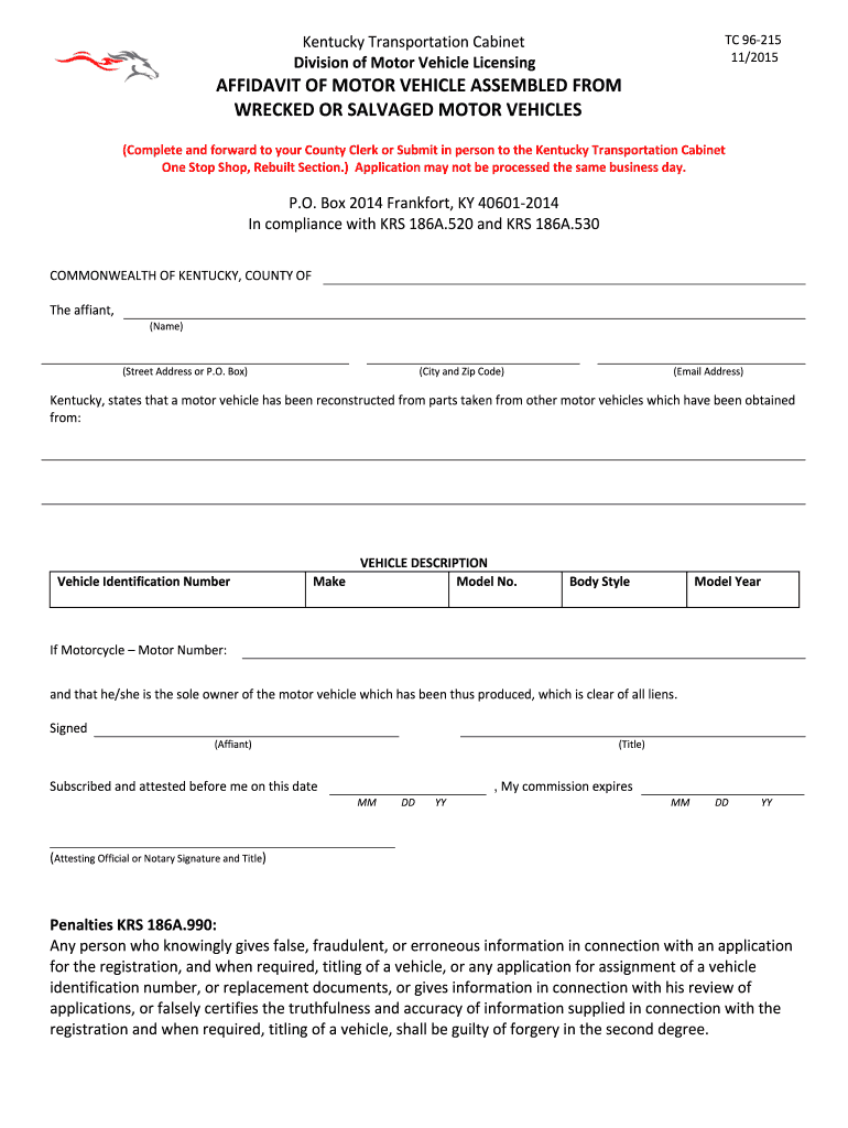 2014 Form KY TC 96 215 Fill Online Printable Fillable Blank PdfFiller