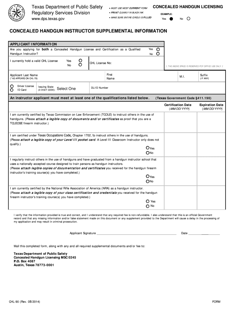 2014 Form TX DPS CHL 90 Fill Online Printable Fillable Blank PdfFiller