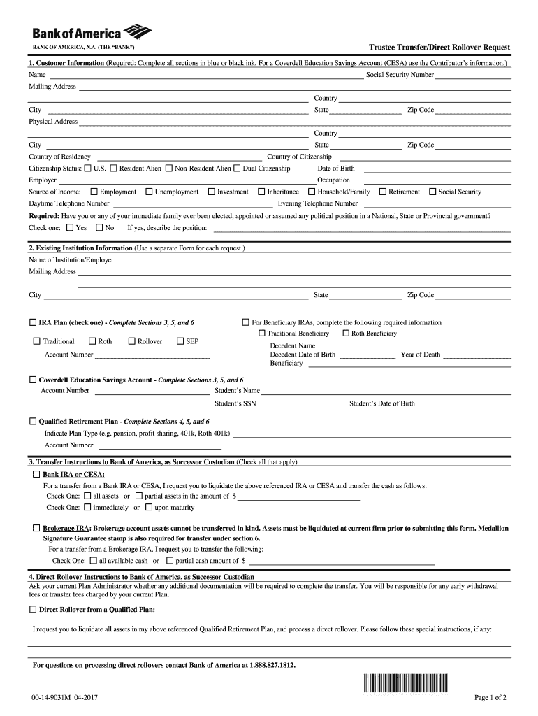 2017 2021 Form Bank Of America 00 14 9031M Fill Online Printable 