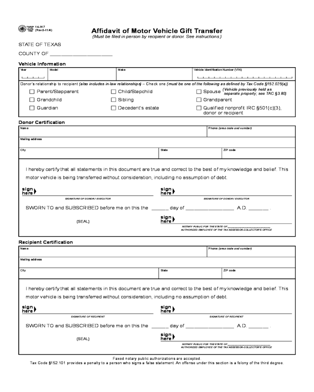 2021 Affidavit Of Gift Form Fillable Printable PDF Forms Handypdf