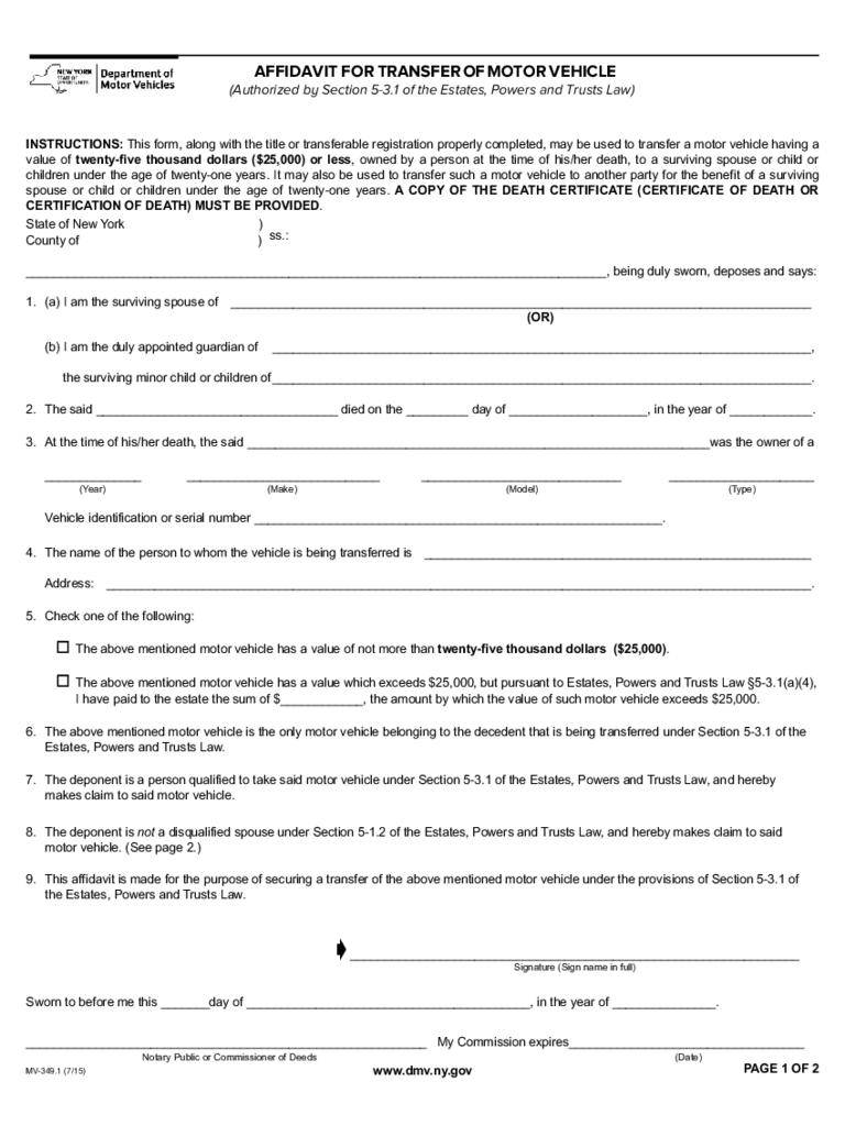 2021 NY DMV Registration And Title Fillable Printable PDF Forms 