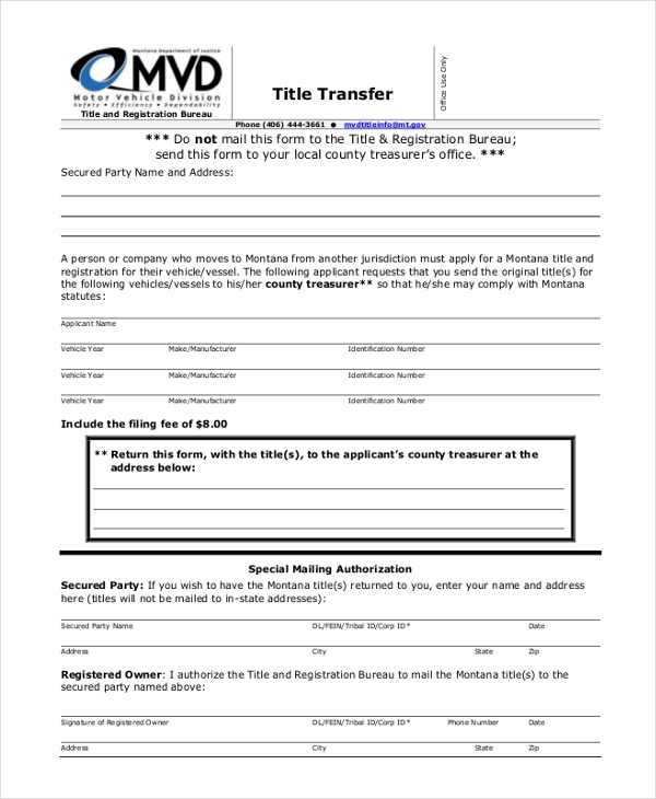 4X4 Transfer Case Vehicle Vessel Transfer And Reassignment Form Reg 262