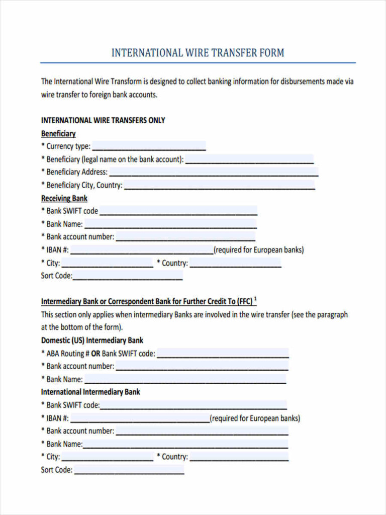 7 Wire Transfer Forms Free Sample Example Format Download