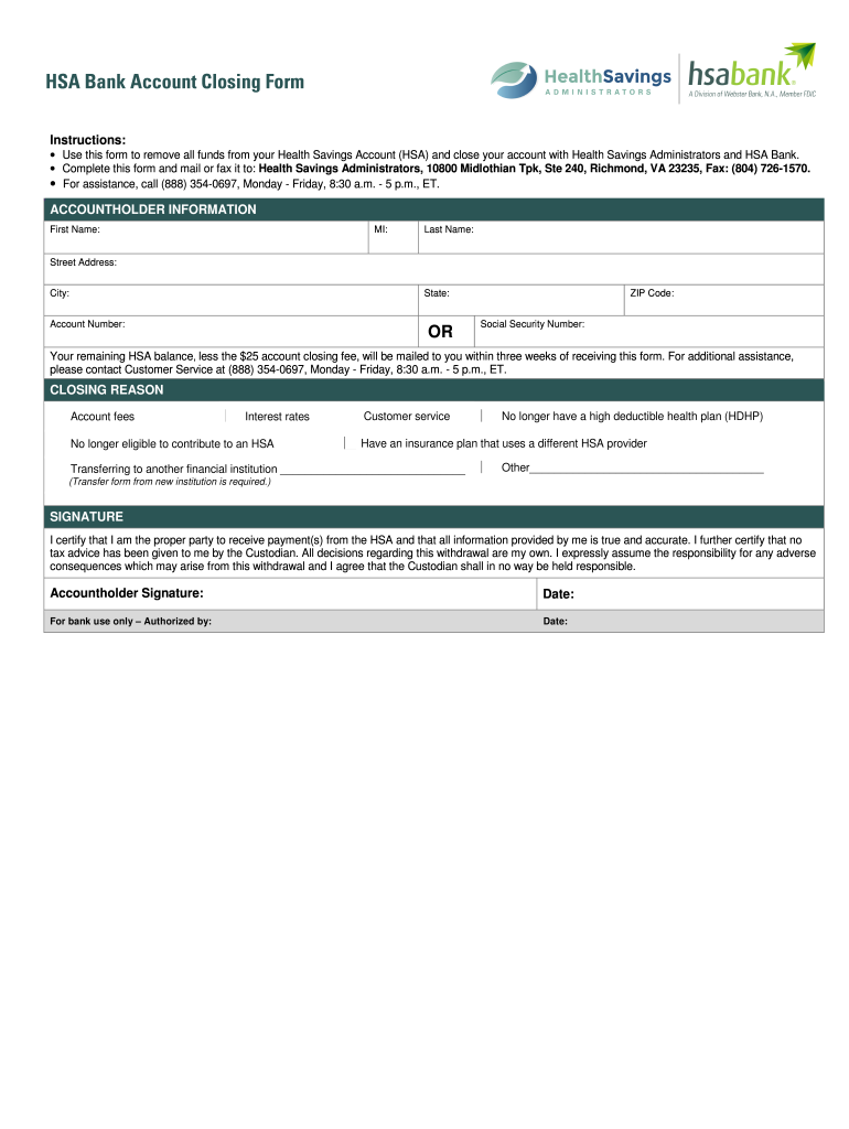 Account Closing Health Savings Fill Online Printable Fillable 