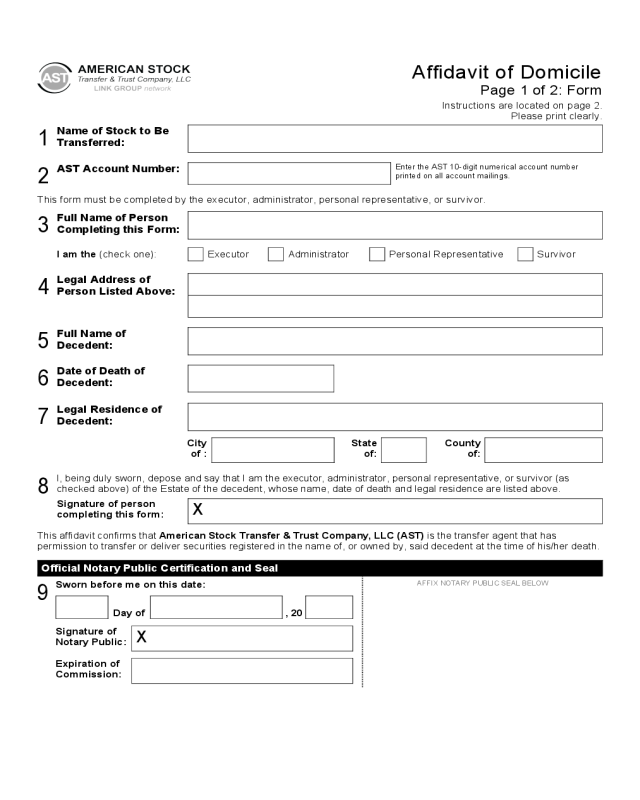 Affidavit Of Domicile Form American Stock Transfer Edit Fill Sign 