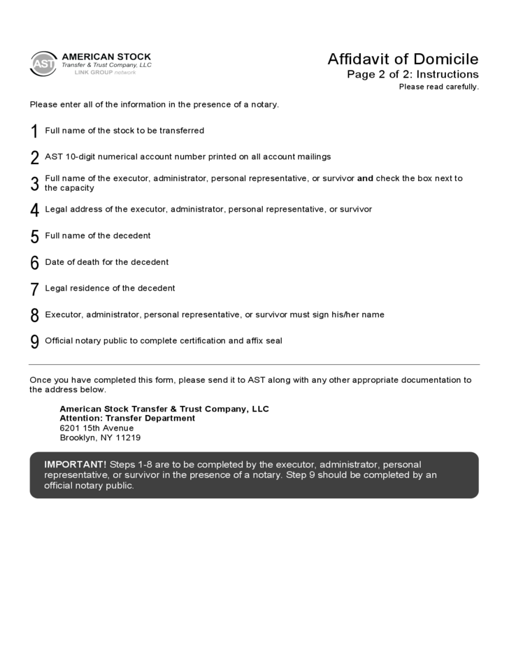 Affidavit Of Domicile Form American Stock Transfer Free Download