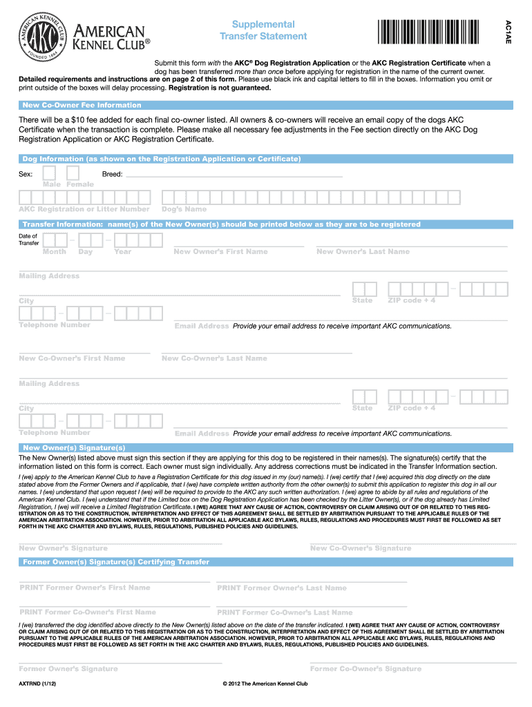 Akc Transfer Fill Online Printable Fillable Blank PdfFiller