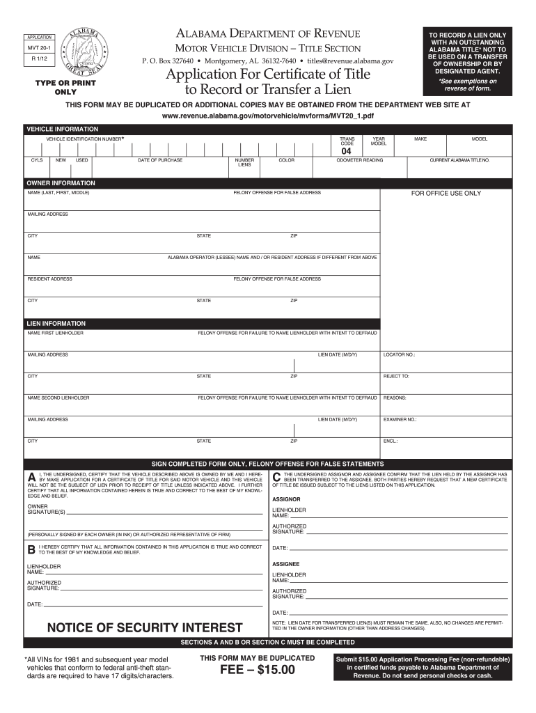 AL MVT 20 1 2012 Fill Out Tax Template Online US Legal Forms