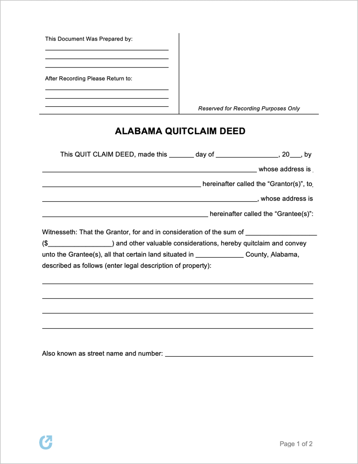 Alabama Quit Claim Deed Form In 2021 Quites Quitclaim Deed Alabama