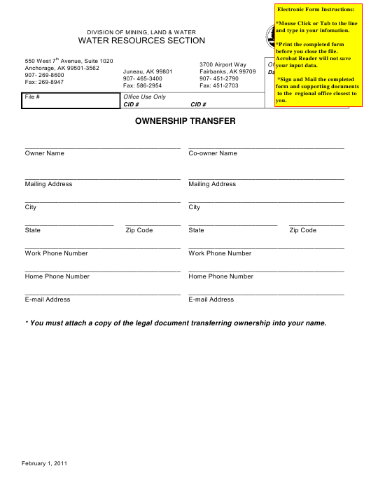 Alaska Ownership Transfer Form Download Fillable PDF Templateroller