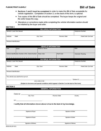 Alberta Bill Of Sale Form For Vehicle Legal Forms And Business 