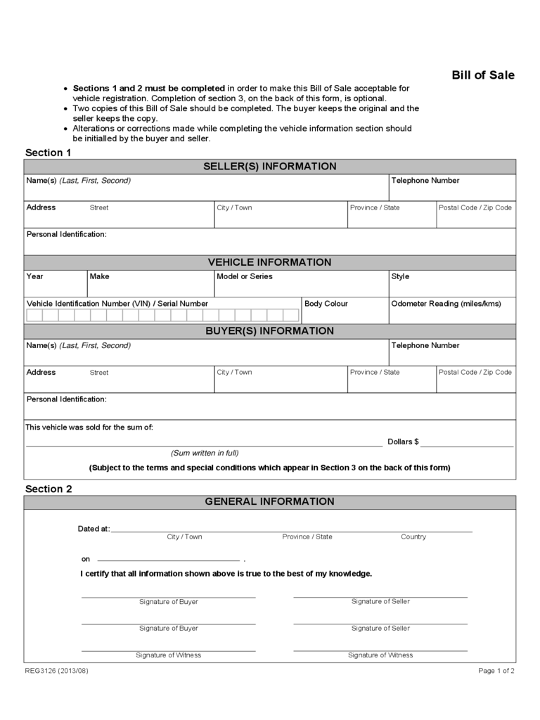 Alberta Bill Of Sale Form Free Templates In PDF Word Excel To Print