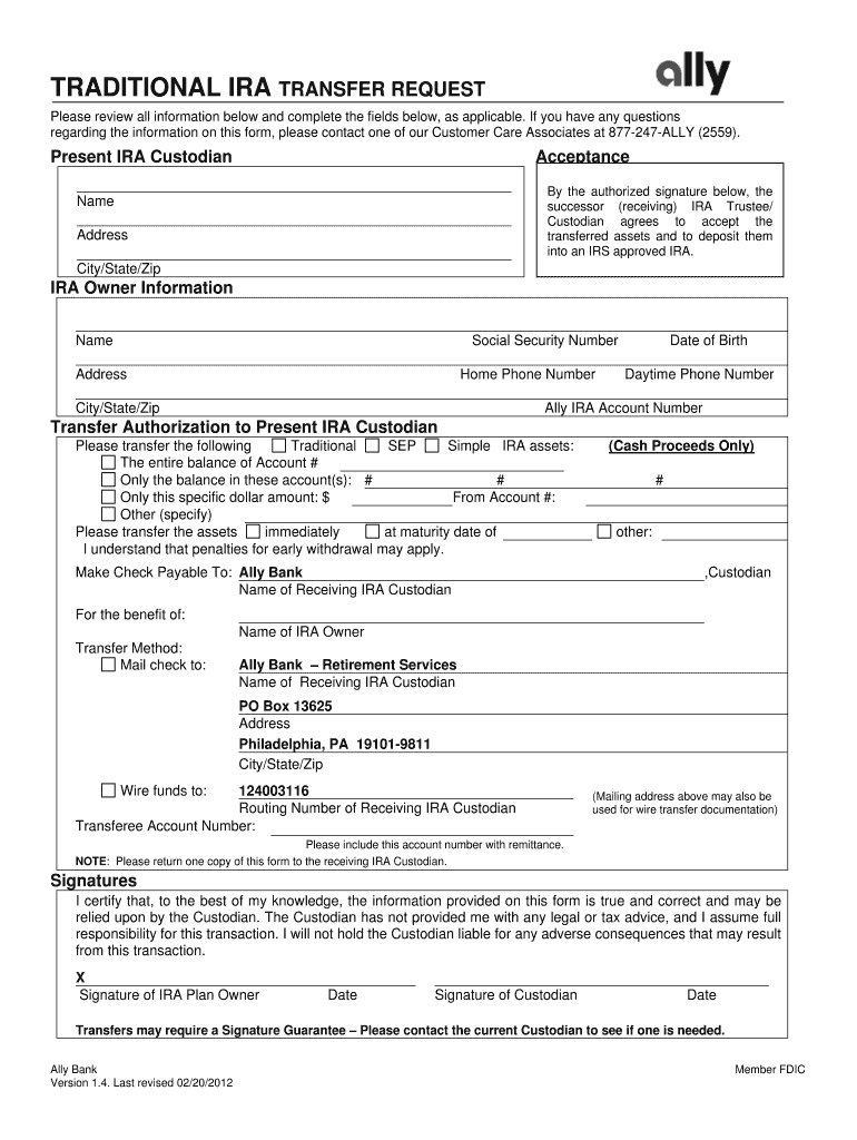 Ally Bank Form To Transfer Into Ira Fill Out And Sign Printable PDF