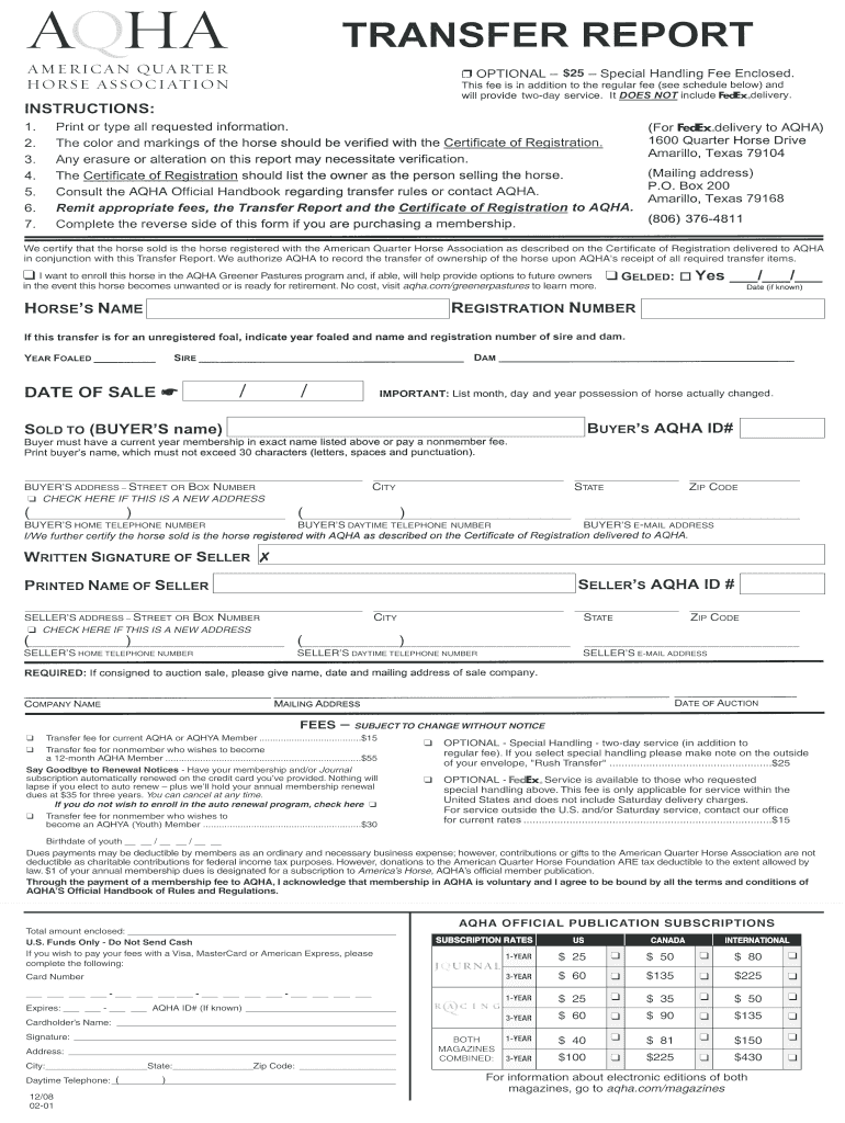 Aqha Transfer Form Fill Out And Sign Printable PDF Template SignNow