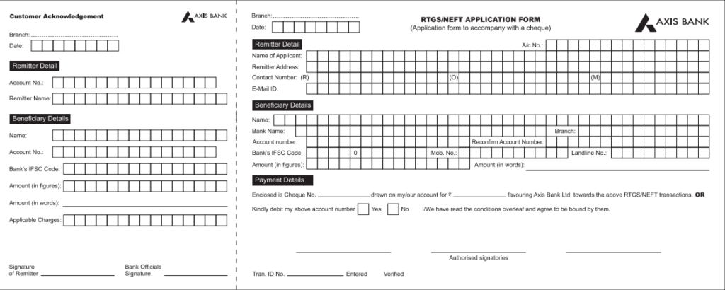 Axis Bank RTGS Form NEFT Download Filling Guide 2021