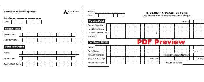 Axis Bank RTGS Form New Format PDF Axis Bank Application NEFT Form 