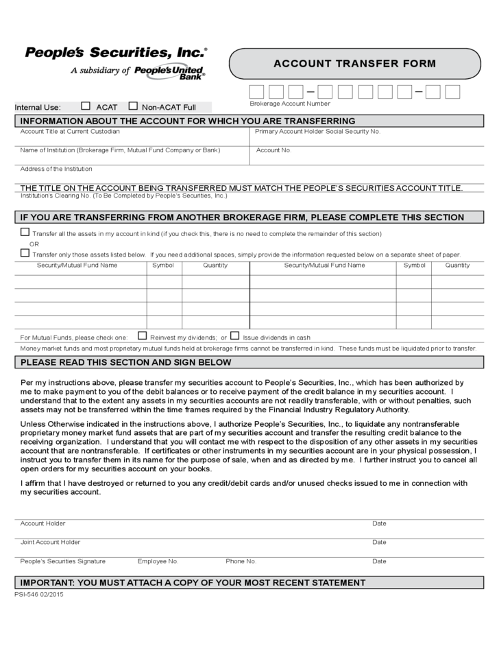 Bank Account Transfer Form People s United Bank Free Download