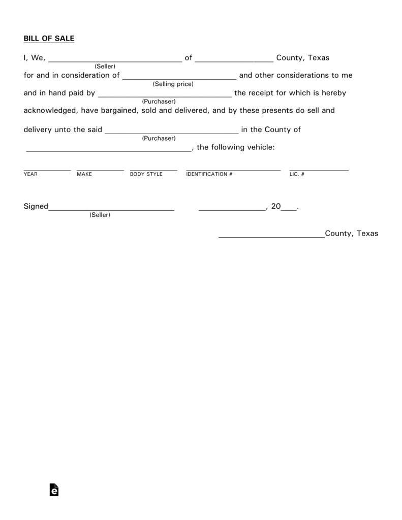 Bill Of Sale Texas Dmv Bill Of Sale Form