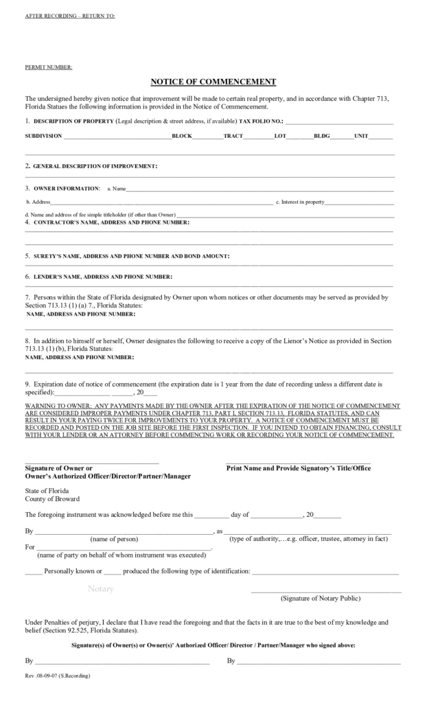 Broward County Florida Notice Of Commencement Form Levelset