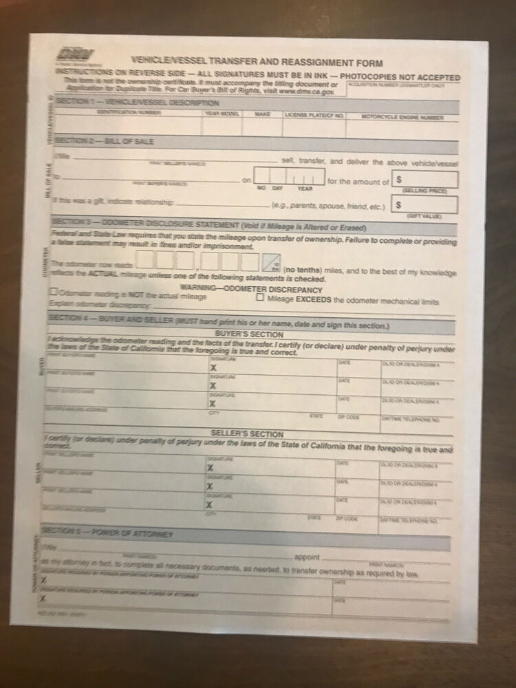 California DMV Form Reg 262 EBay