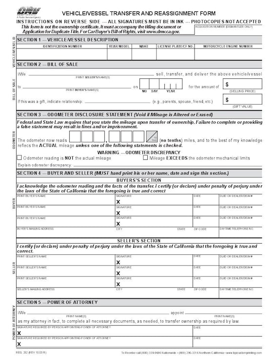 California DMV Form REG 262 Etsy