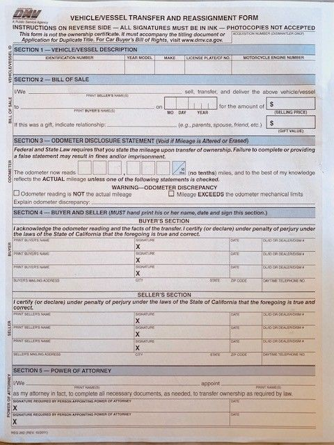 California DMV Form Reg 262 For Sale Online EBay