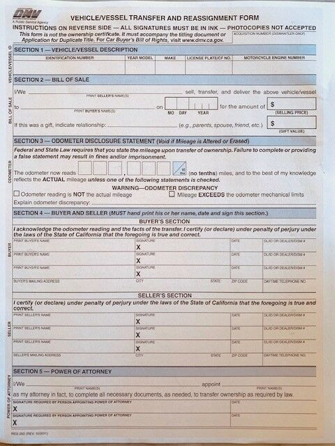 California DMV Form Reg 262 For Sale Online EBay