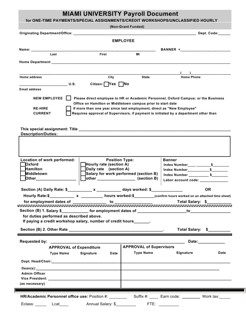 California Payroll Document Form Miami University Download Fillable 