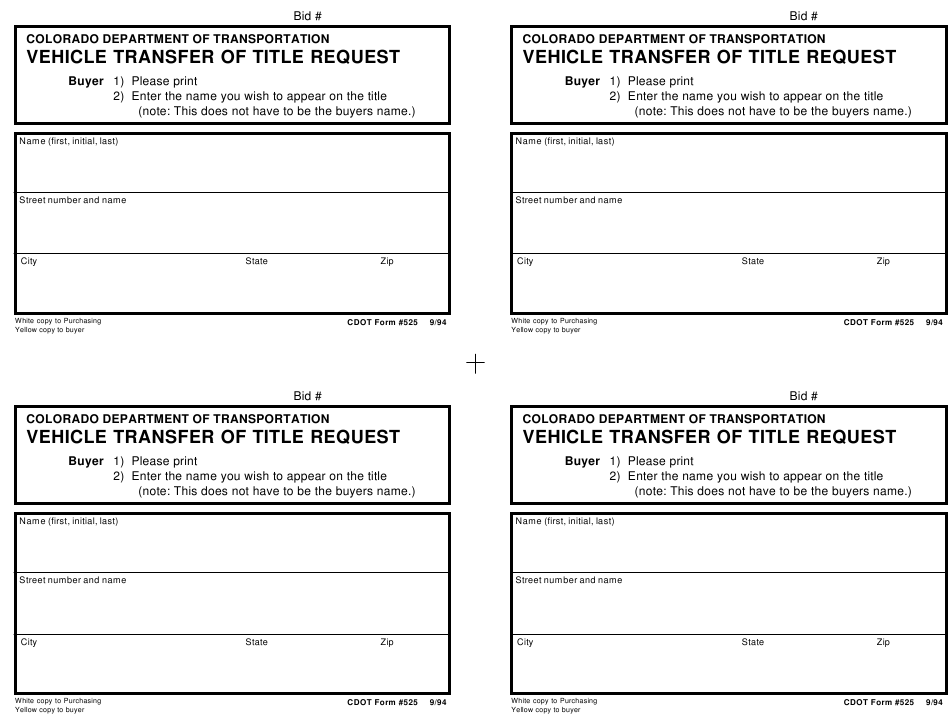 CDOT Form 525 Download Printable PDF Or Fill Online Vehicle Transfer Of