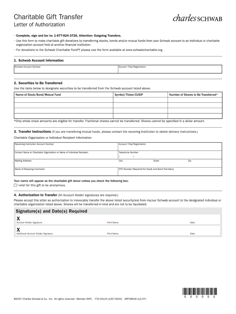 Charles Schwab Charitable Gift Transfer Fill And Sign Printable 