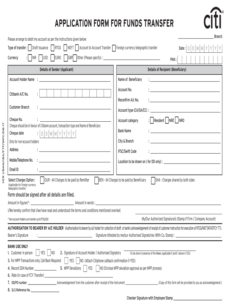 Citibank Fund Transfer Form Fill Online Printable Fillable Blank 
