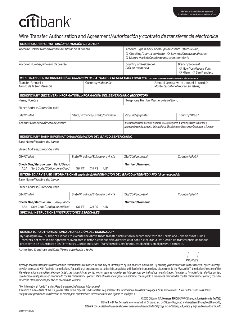 Citibank Wire Transfer Form Fill Out And Sign Printable PDF Template