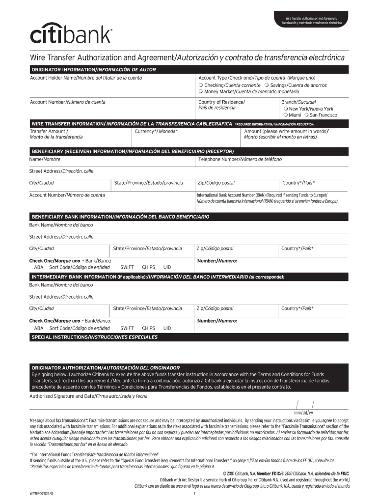 Citibank Wire Transfer Form Fill Out And Sign Printable PDF Template 