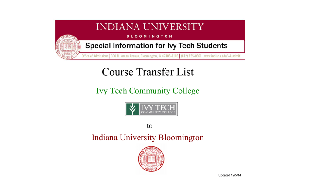 Course Transfer List Ivy Tech Community College