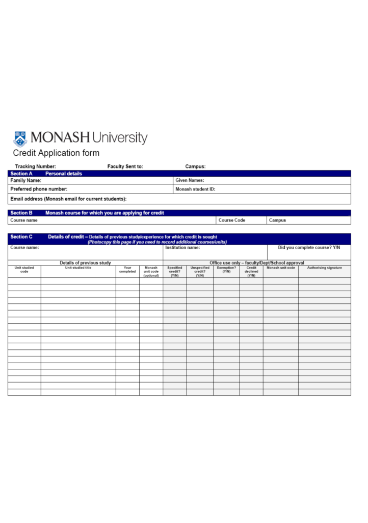 Credit Application Form Monash University Edit Fill Sign Online 