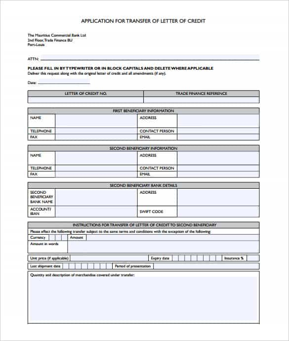 Credit Transfer Application Sample HQ Template Documents