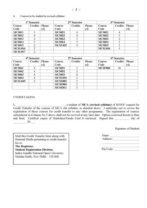 Credit Transfer Form IGNOU 2020 2021 Student Forum