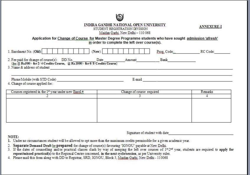 Credit Transfer Form IGNOU 2020 2021 Student Forum