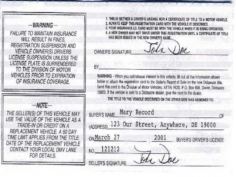 DMV Transfer Of Ownership Form Delaware Division Of Motor Vehicles 